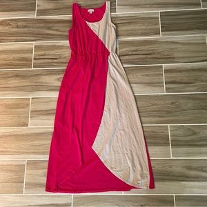 Loft | Hot Pink Sleeveless Asymmetrical Maxi Dress | Small